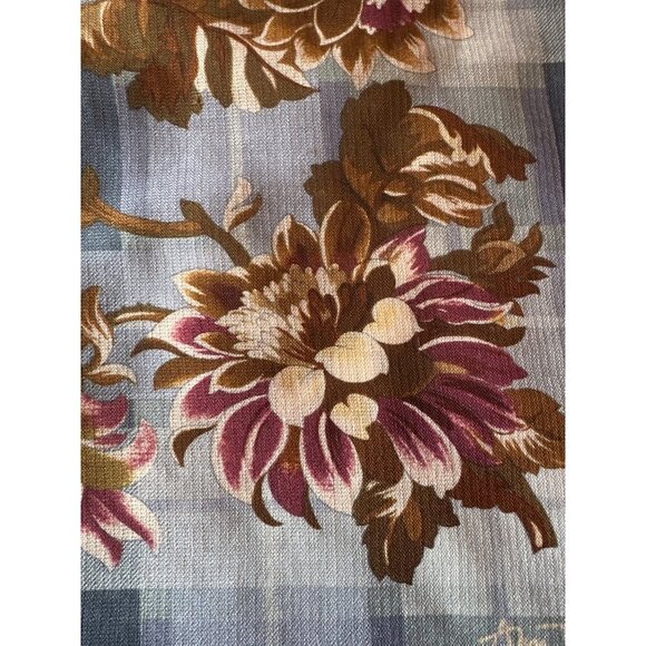 Ann Taylor Floral Wool Square Scarf Blue & Brown Vintage 90s, Career Work - Picture 2 of 4
